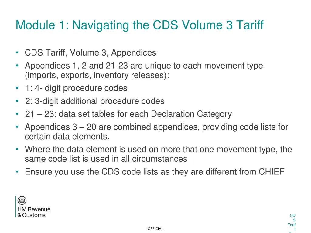 module 1 navigating the cds volume 3 tariff 6