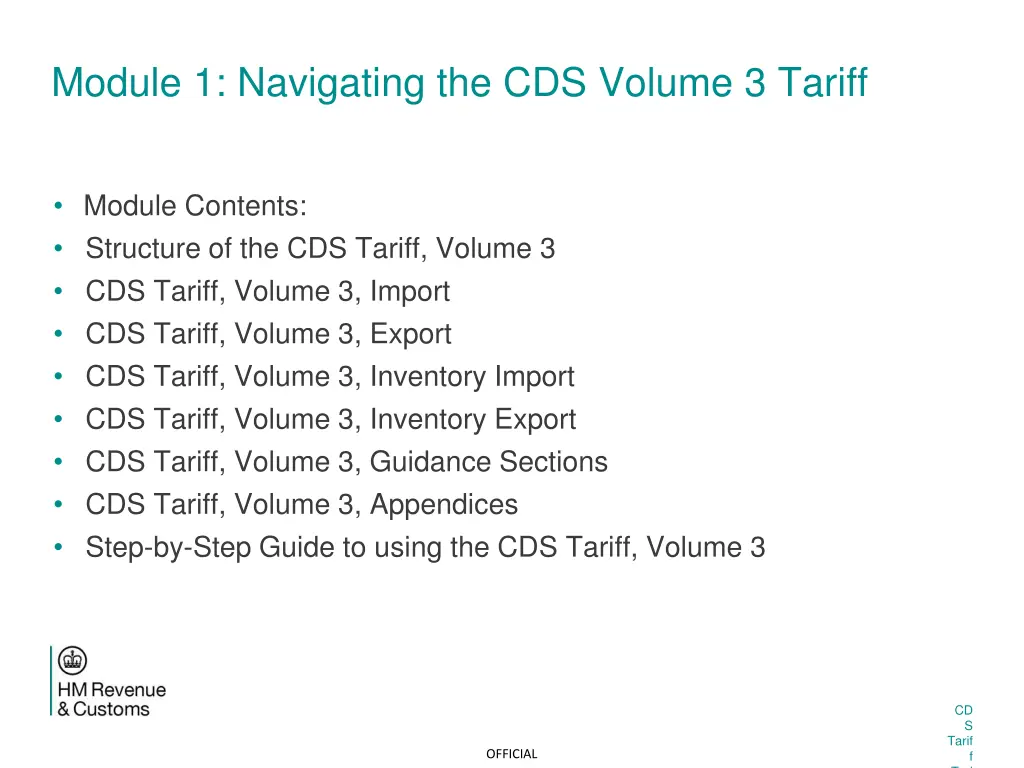 module 1 navigating the cds volume 3 tariff