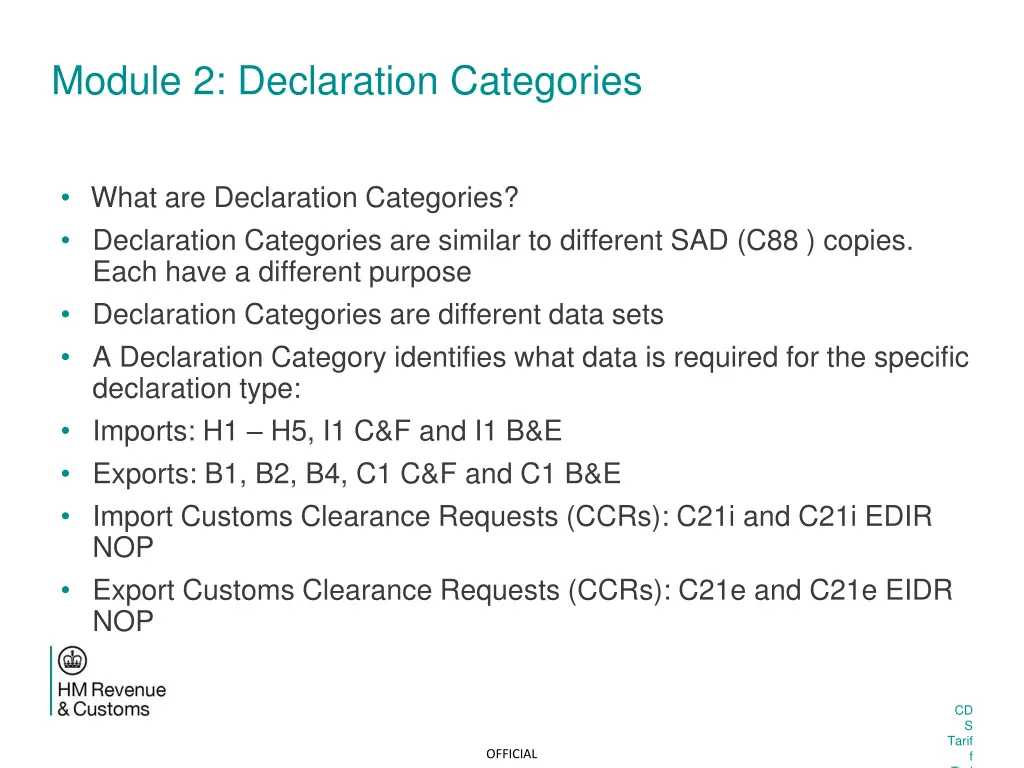 module 2 declaration categories 1