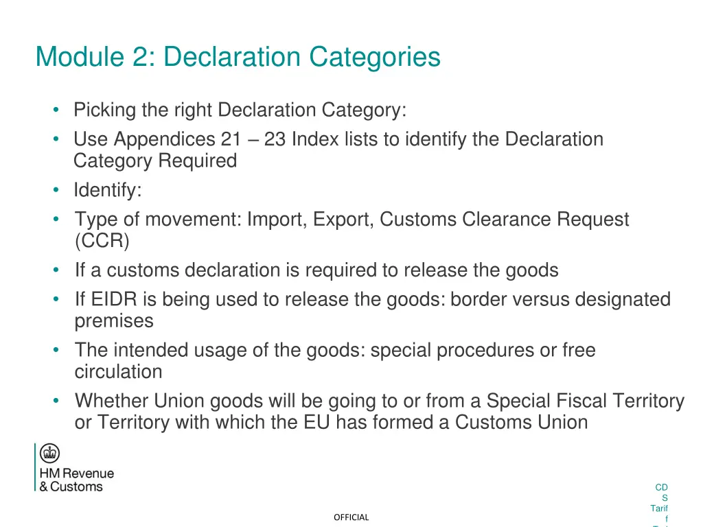 module 2 declaration categories 3