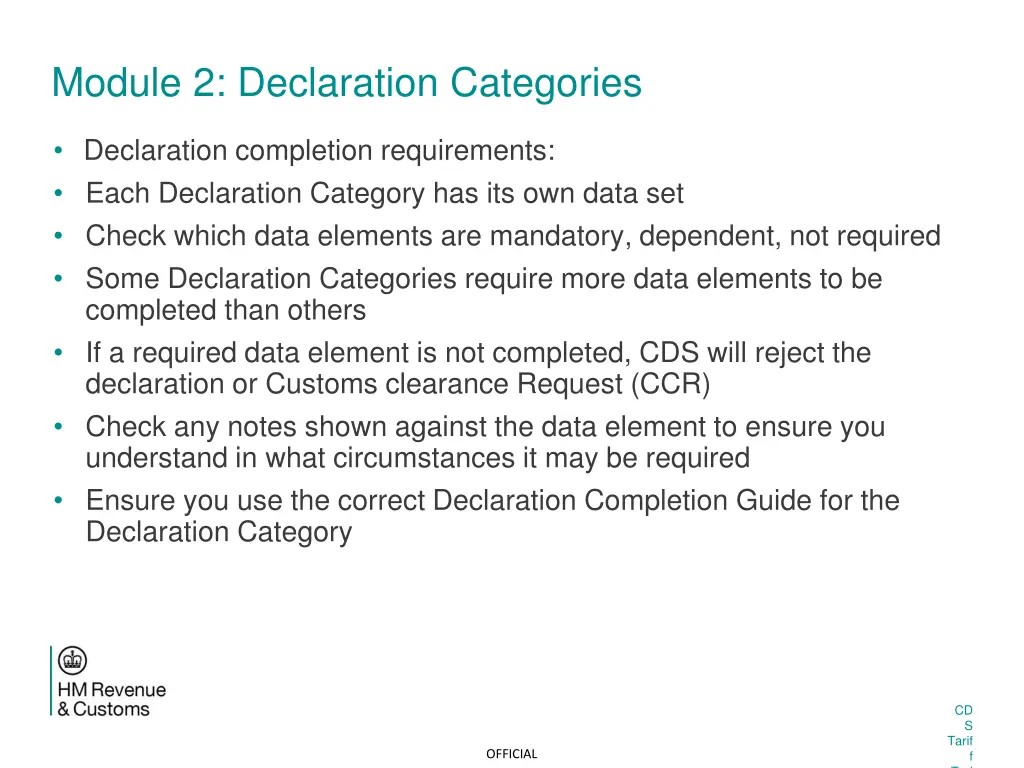 module 2 declaration categories 4