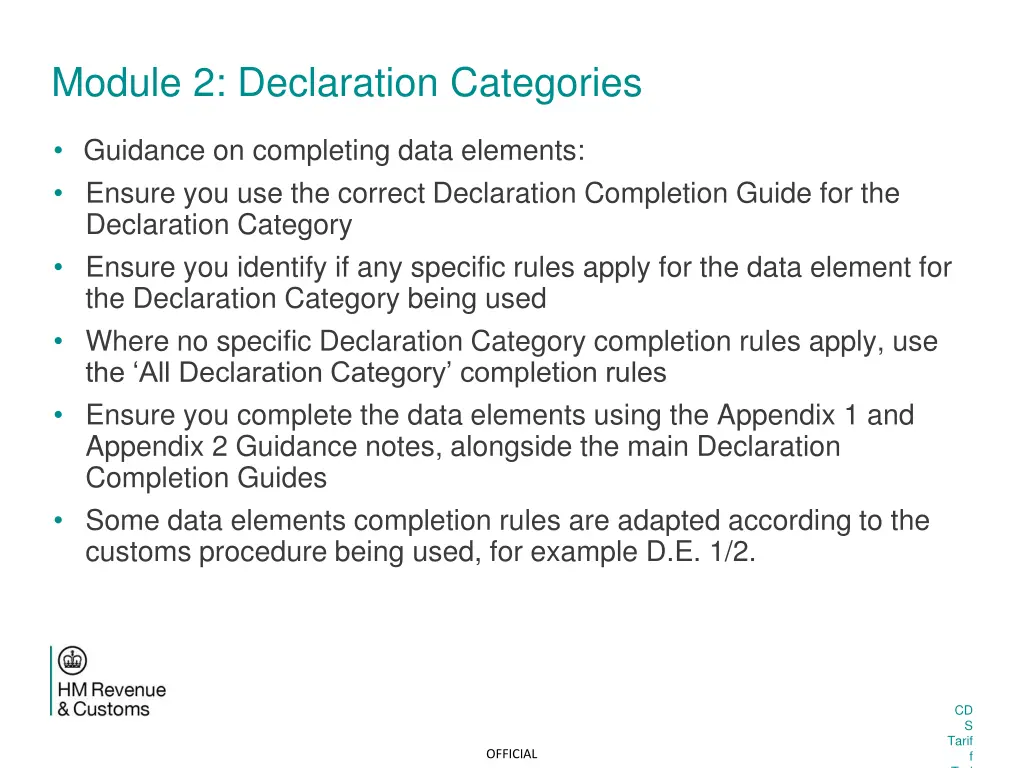 module 2 declaration categories 5