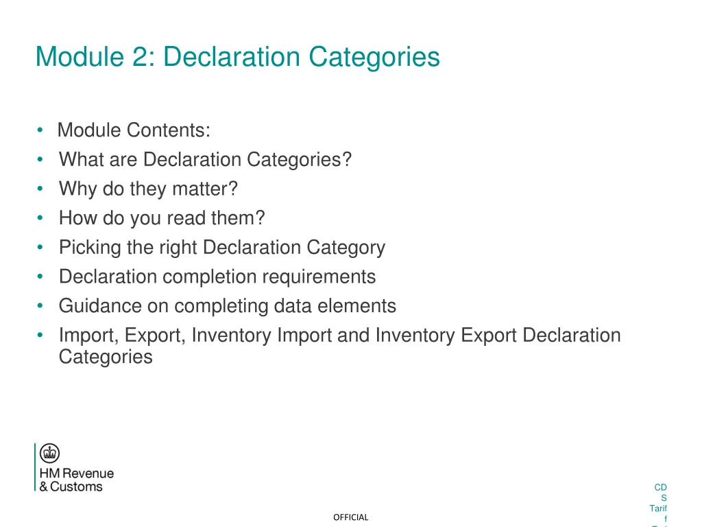 module 2 declaration categories