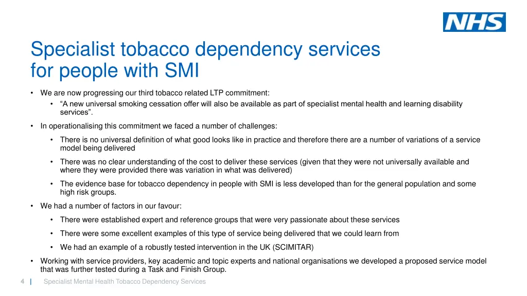 specialist tobacco dependency services for people