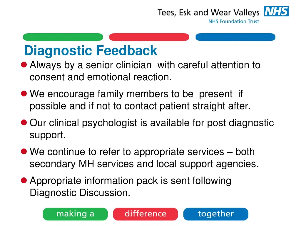 diagnostic feedback always by a senior clinician