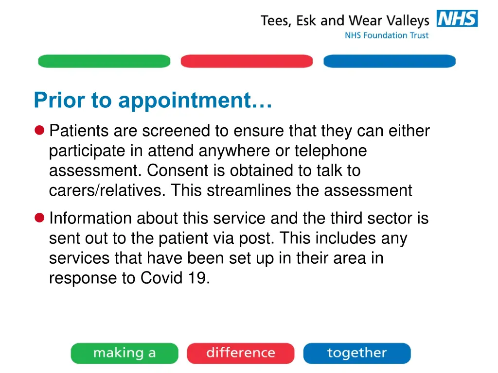 prior to appointment patients are screened