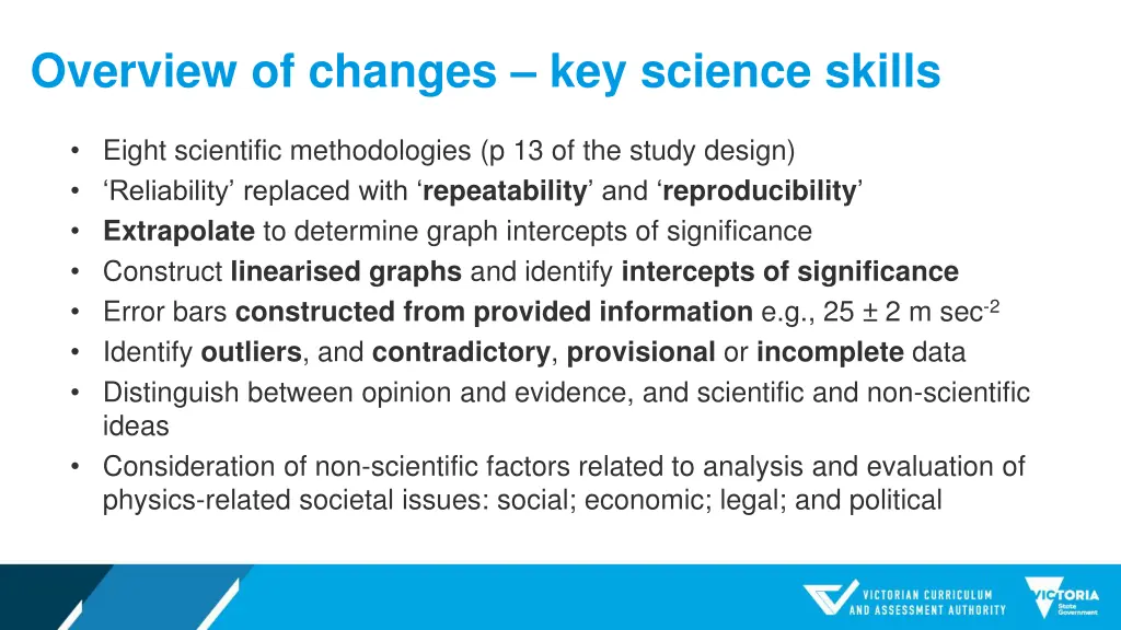 overview of changes key science skills