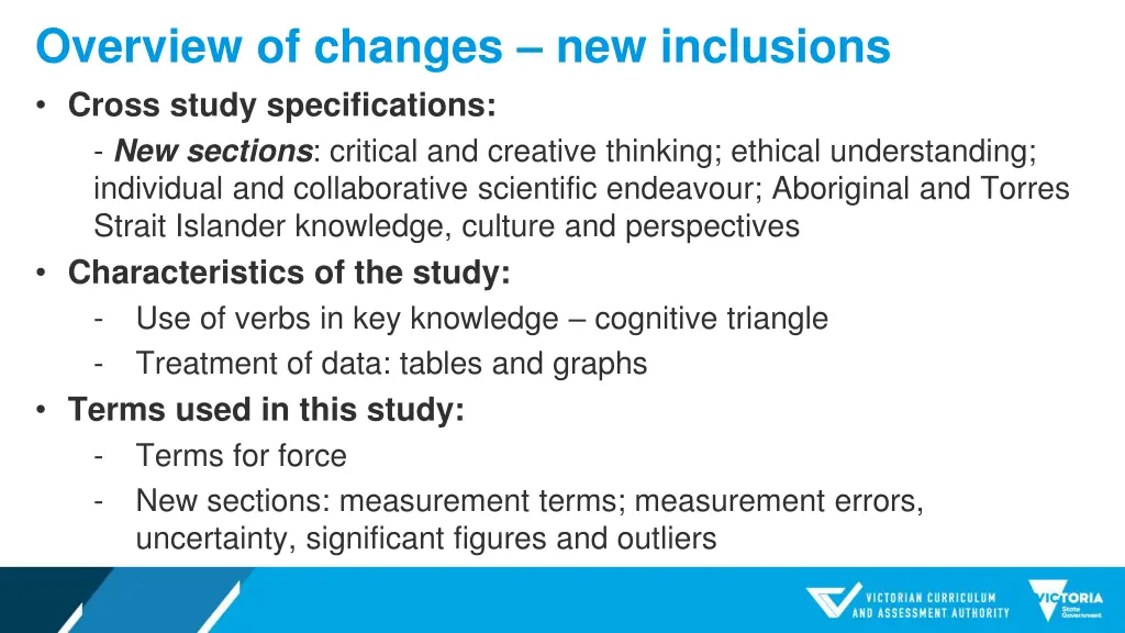 overview of changes new inclusions cross study