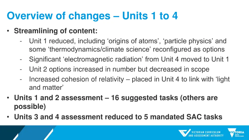 overview of changes units 1 to 4