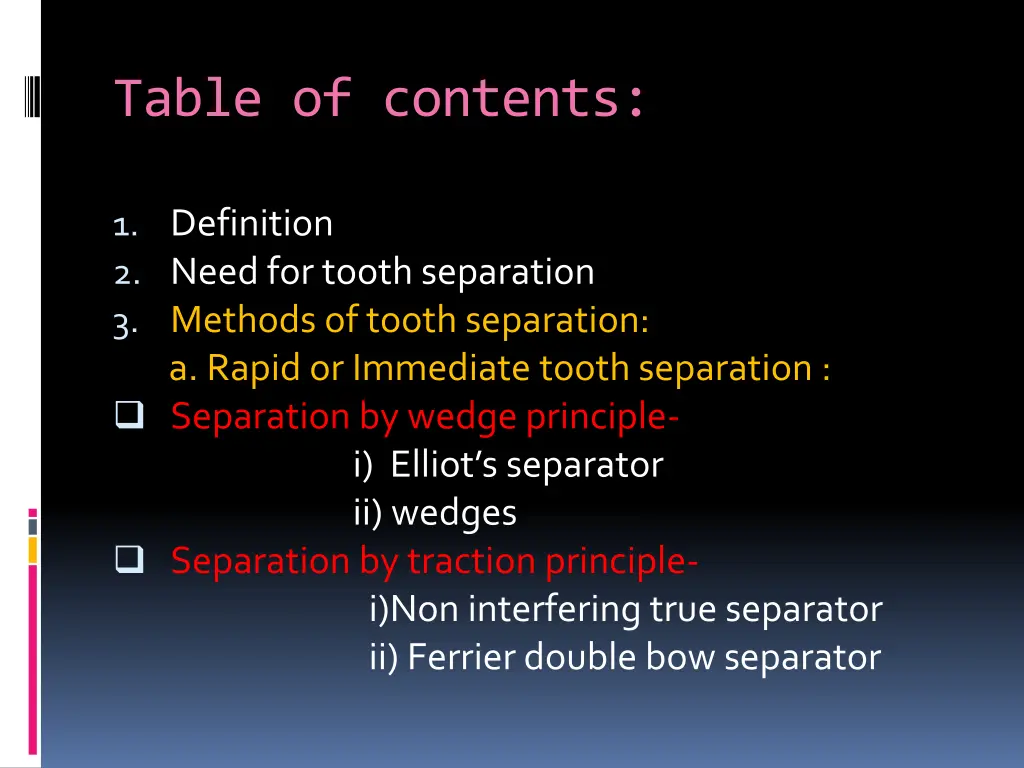 table of contents