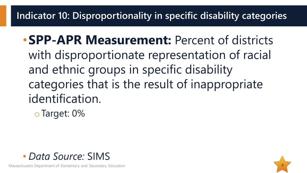 indicator 10 disproportionality in specific