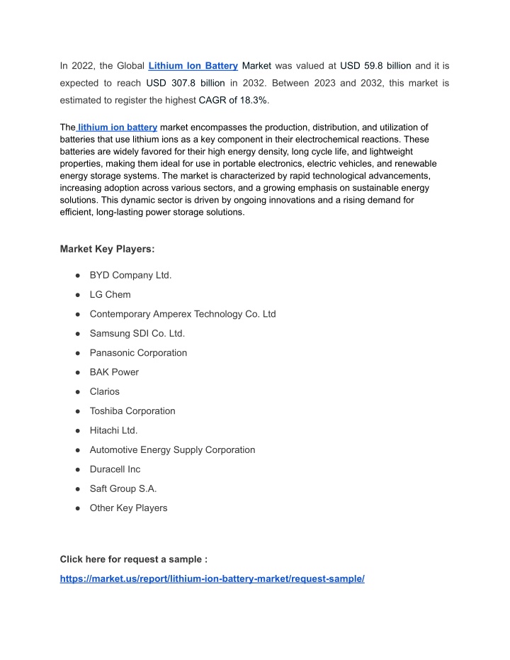 in 2022 the global lithium ion battery market