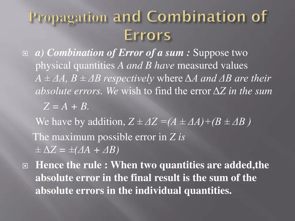 a combination of error of a sum suppose