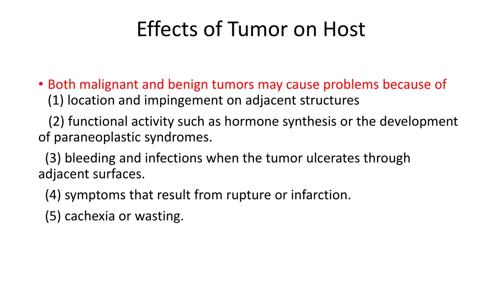 effects of tumor on host