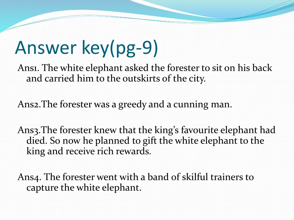 answer key pg 9 ans1 the white elephant asked