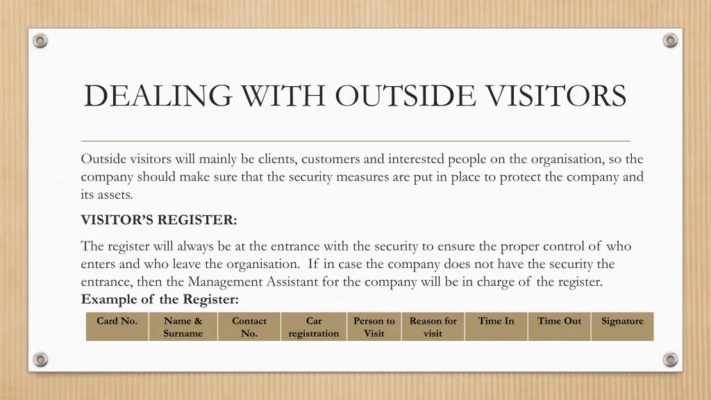 dealing with outside visitors