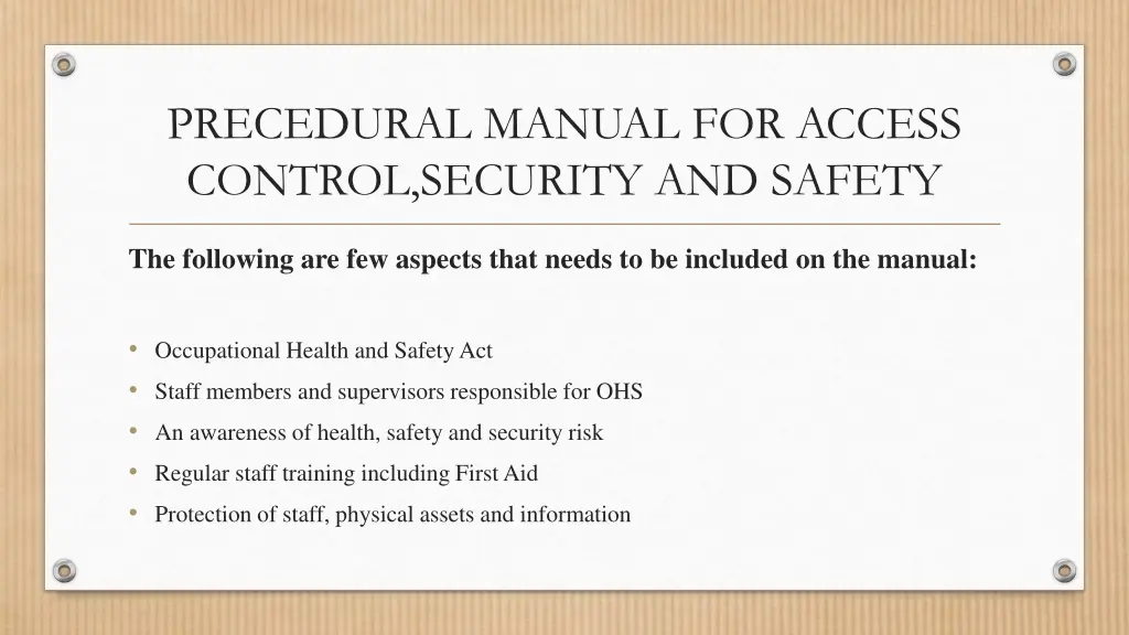 precedural manual for access control security