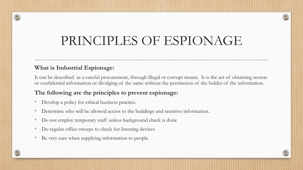 principles of espionage