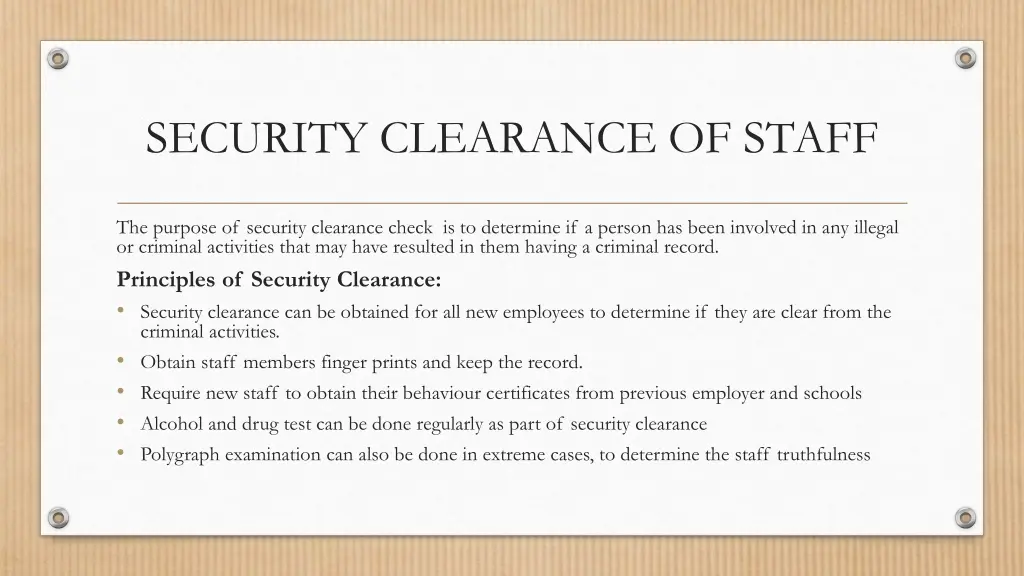 security clearance of staff