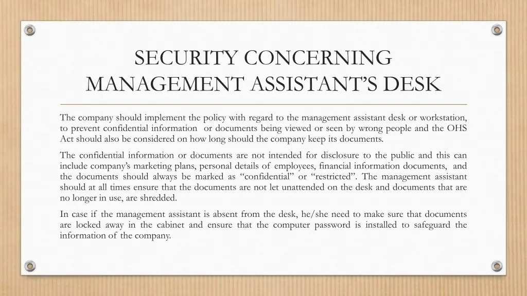 security concerning management assistant s desk