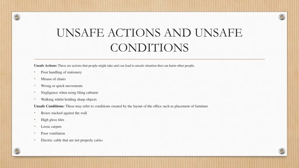 unsafe actions and unsafe conditions