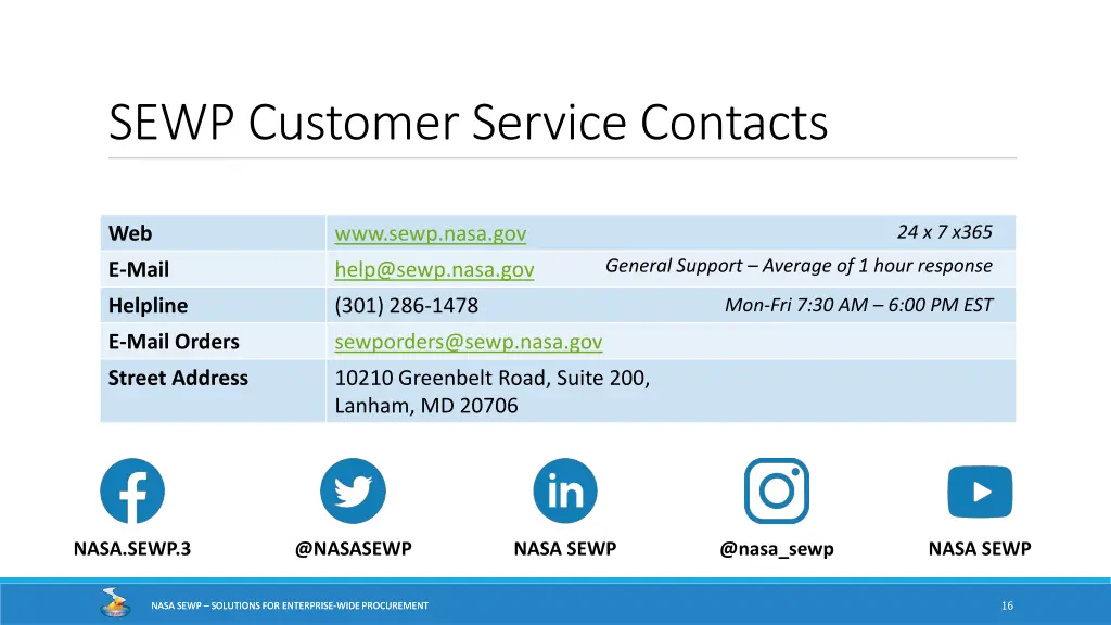 sewp customer service contacts