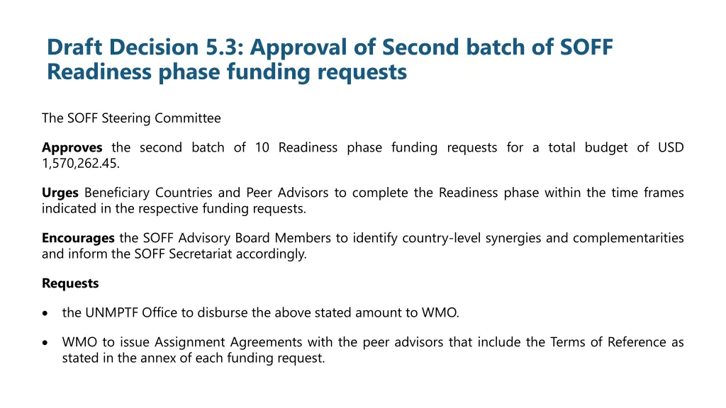 draft decision 5 3 approval of second batch