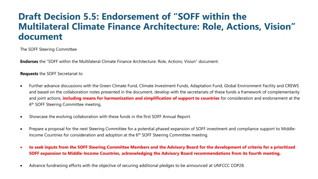 draft decision 5 5 endorsement of soff within