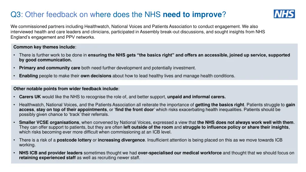 q3 other feedback on where does the nhs need