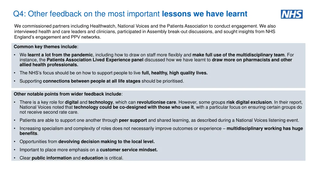 q4 other feedback on the most important lessons