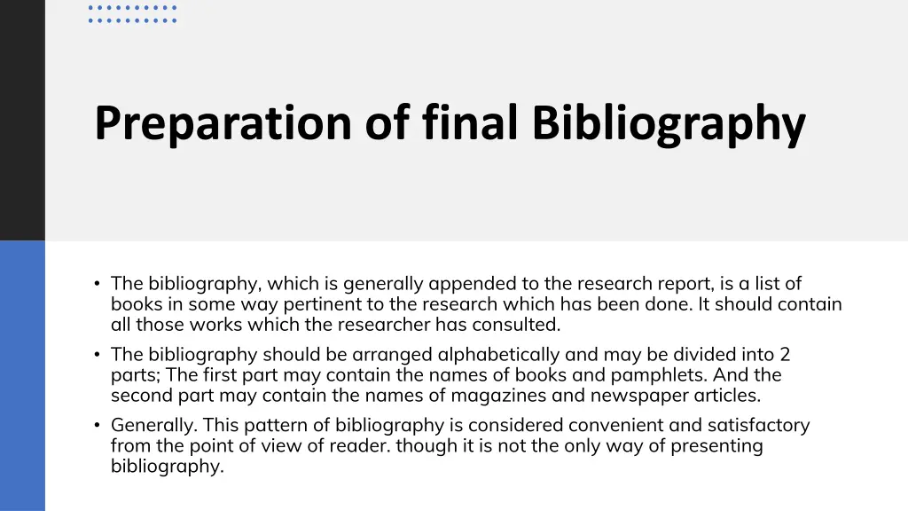 preparation of final bibliography