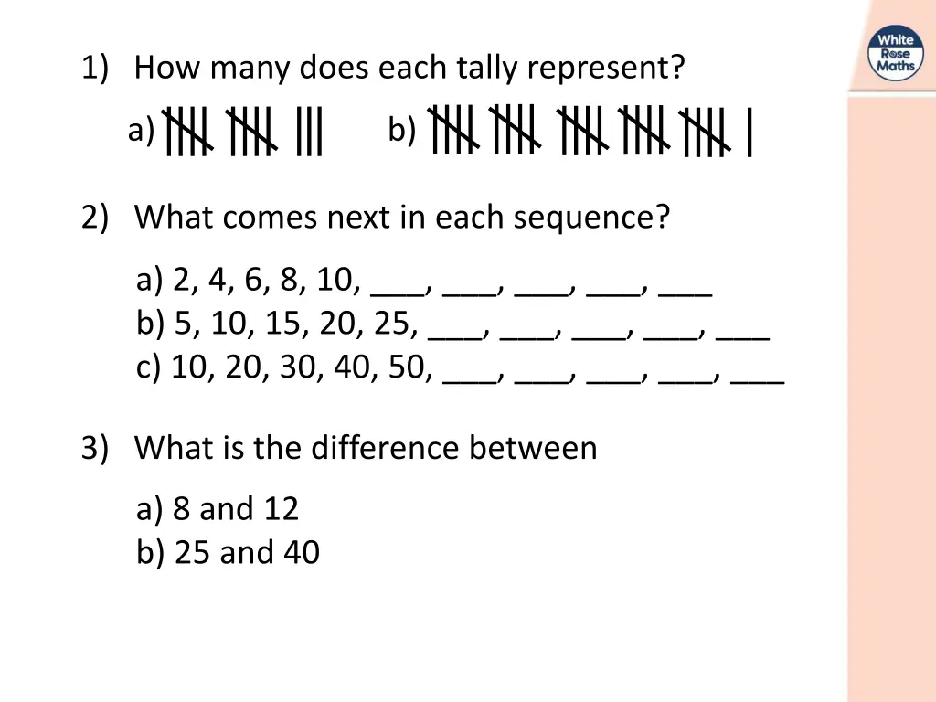 1 how many does each tally represent