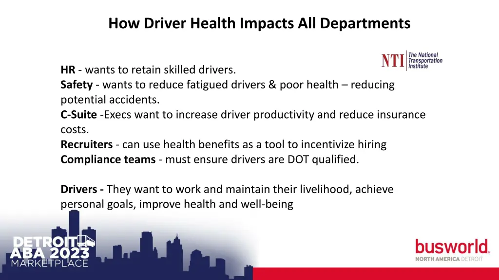 how driver health impacts all departments