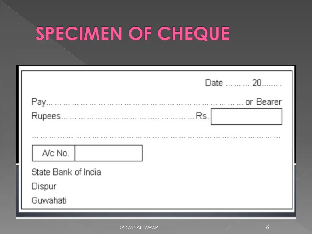 specimen of cheque