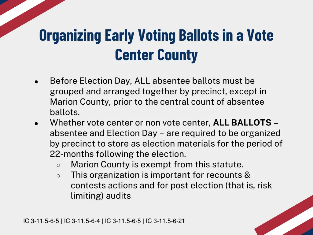 organizing early voting ballots in a vote center