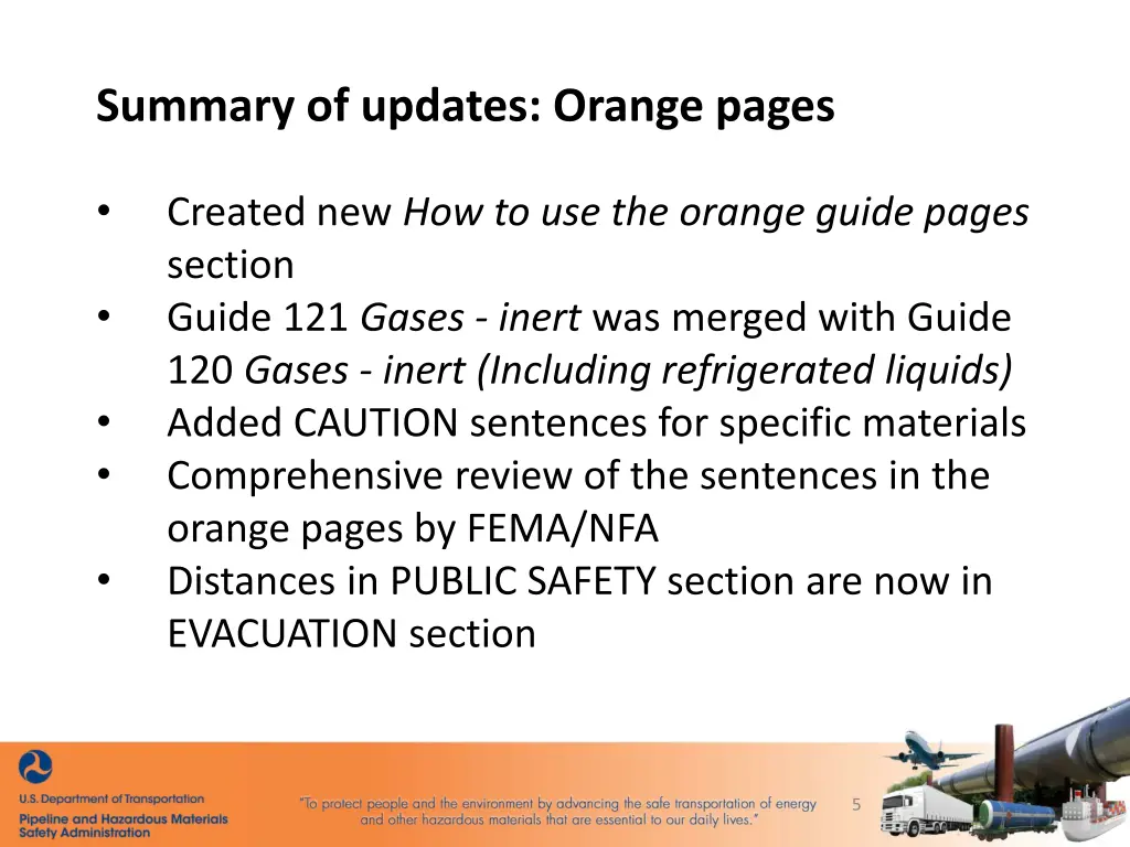 summary of updates orange pages