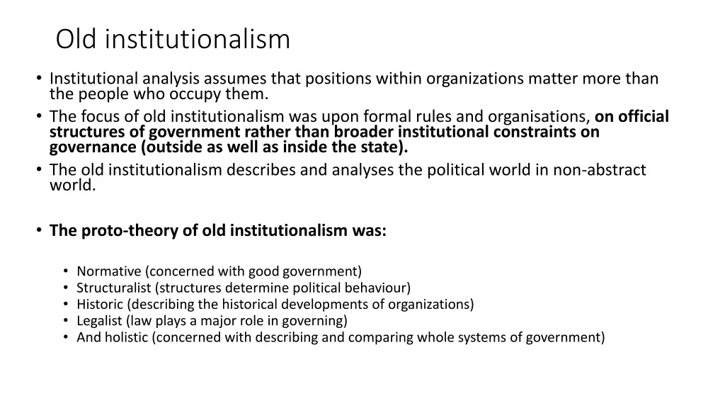 old institutionalism 1