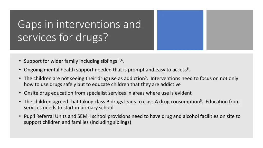 gaps in interventions and services for drugs