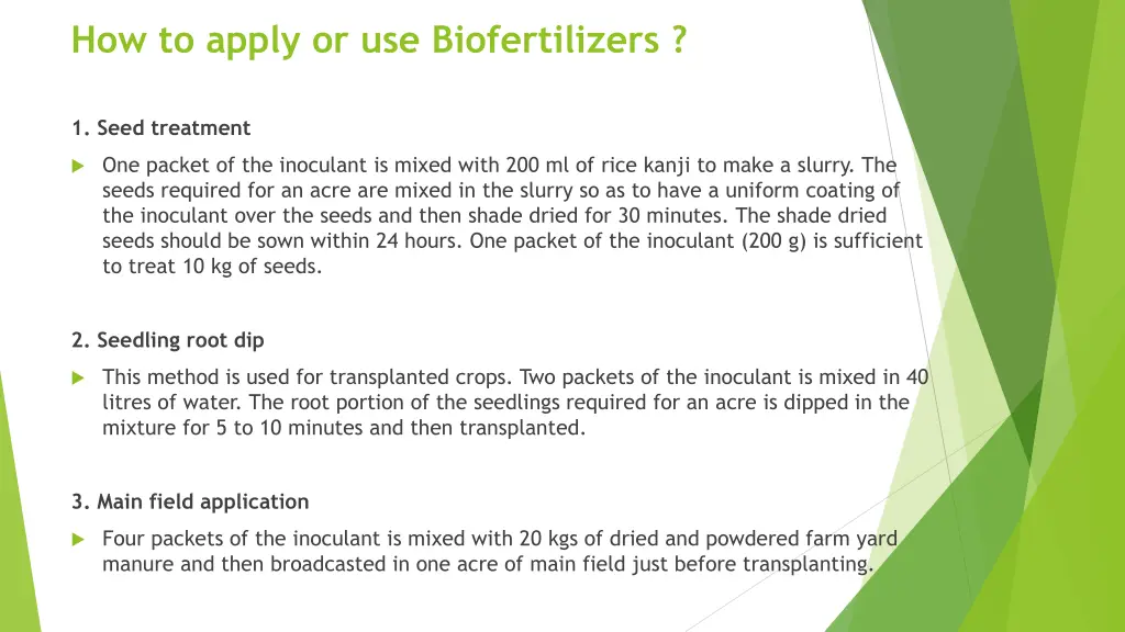 how to apply or use biofertilizers