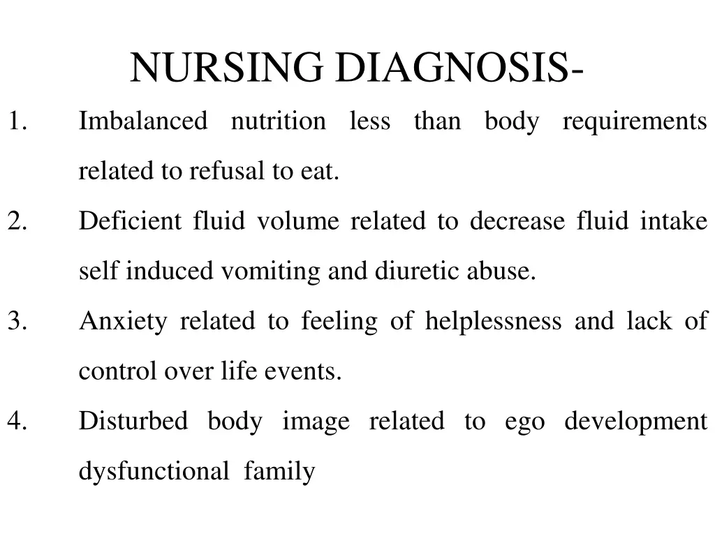 nursing diagnosis imbalanced nutrition less than