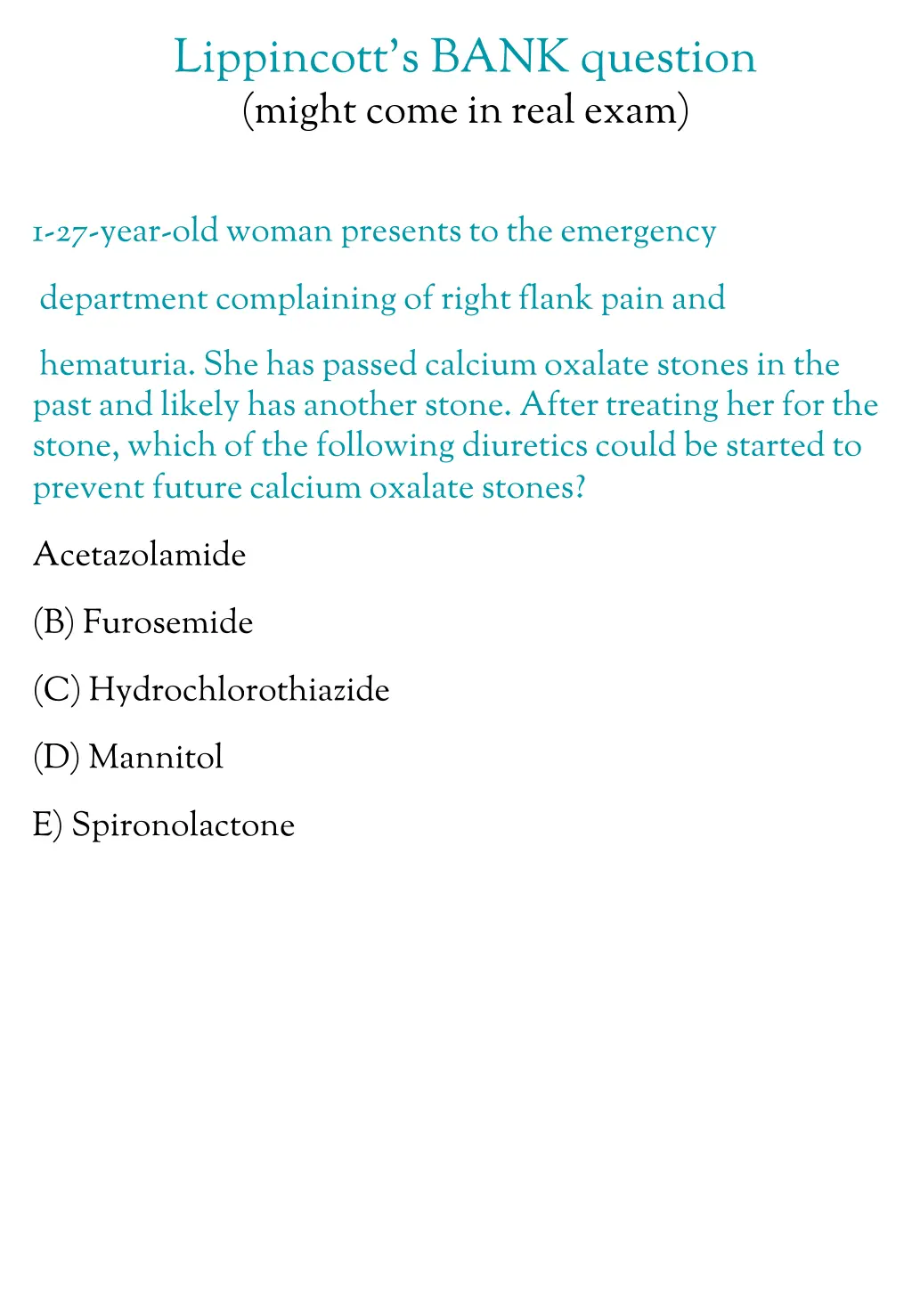 lippincott s bank question might come in real exam