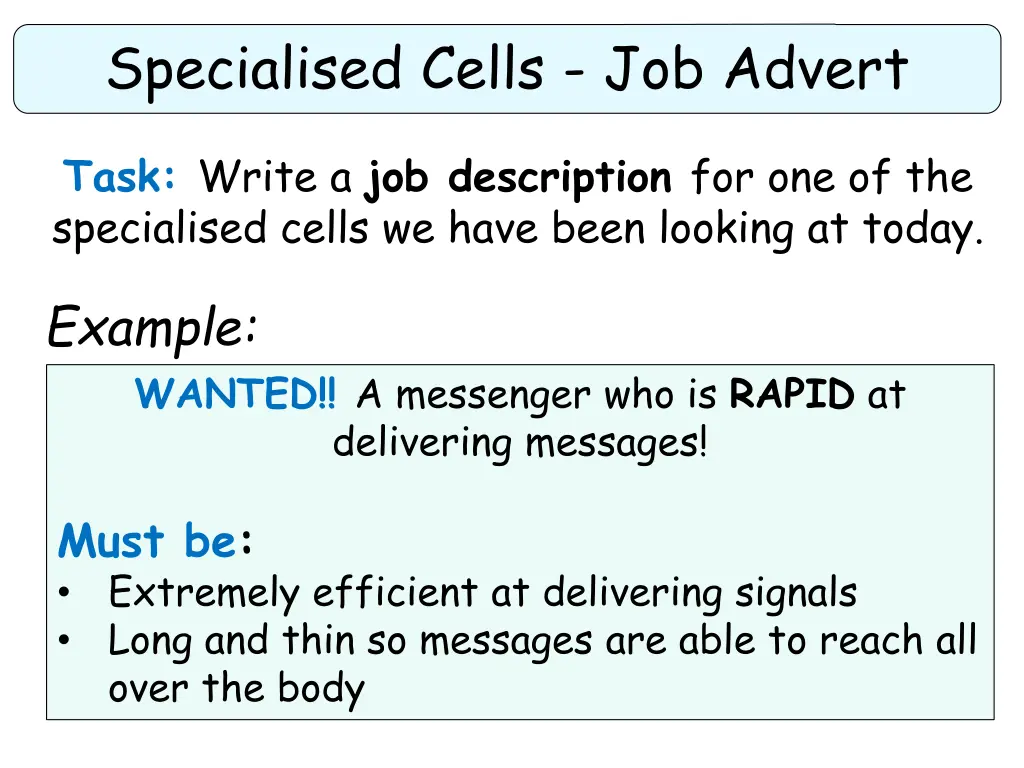 specialised cells job advert