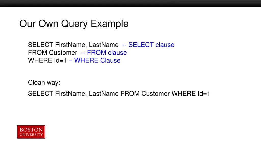 our own query example