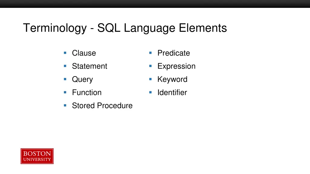 terminology sql language elements