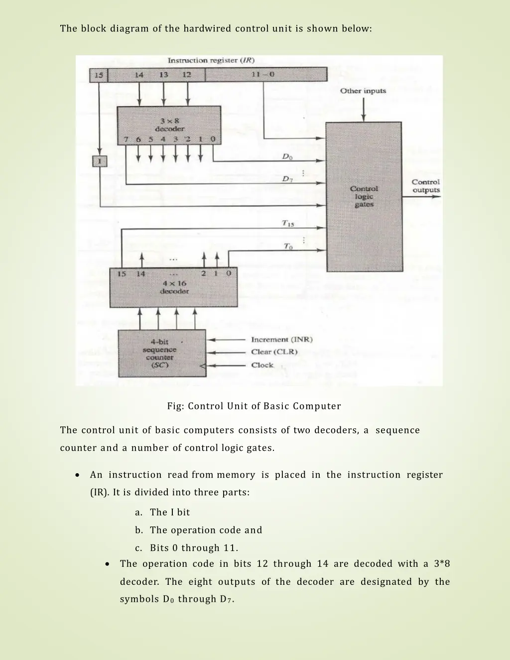 the block diagram of the hardwired control unit