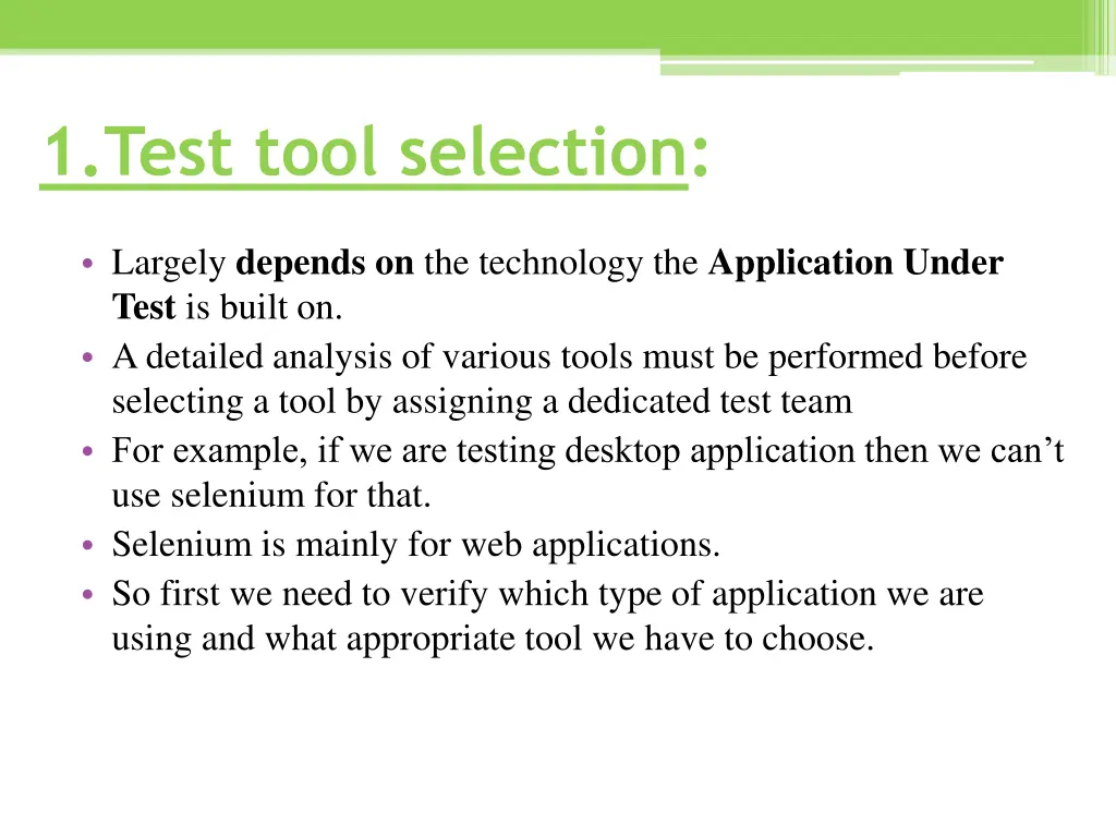 1 test tool selection