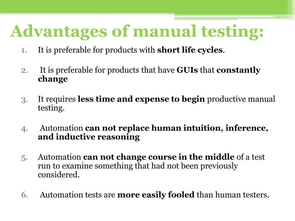 advantages of manual testing