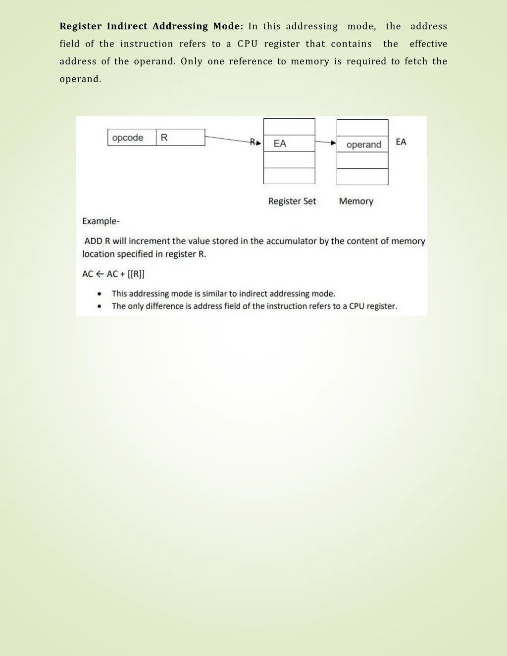 register indirect addressing mode in this