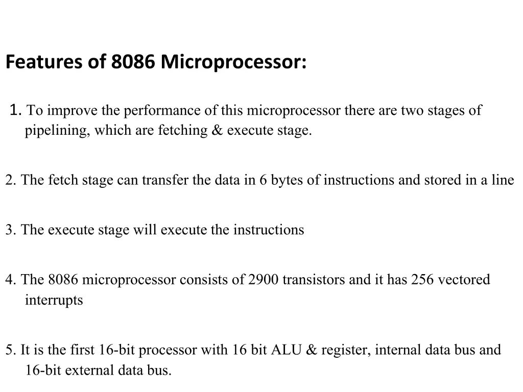 features of 8086 microprocessor