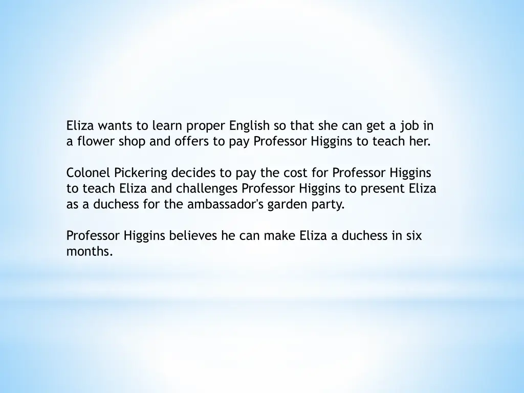 eliza wants to learn proper english so that